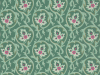 Behang met een groen/blauw kleur en een patroon van krullen en bloemen met kleine fel roze accenten Hoja - Pleat