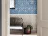 Blauw behang Albemarle Street - Astral van Little Greene boven lambrisering