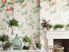 Little Greene behang met bloemen en vlinder Asterid - Lantern in een woonkamer