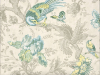 Little Greene Crowe Hall Lane - Paradise behang met beige bloemen en bladeren met blauwe vogels