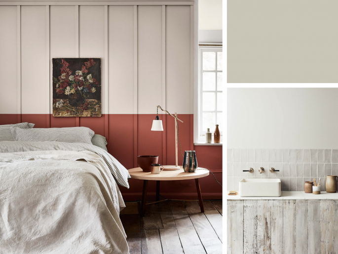 Little Greene - French Grey 113 op de wand met verticale sierlijsten