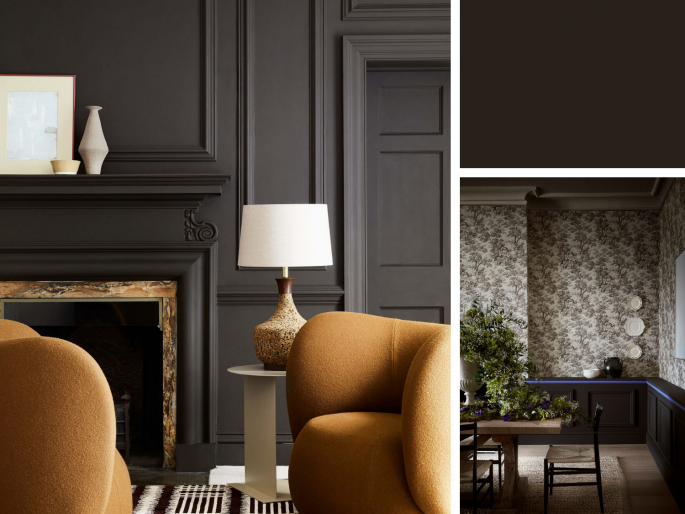 Little Greene - Chocolate Colour 124 op de lambrisering en wand
