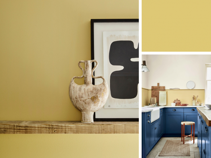 Little Greene - Sunlight 135 op de muur en in de keuken