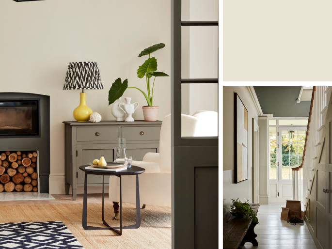 Little Greene - Portland Stone Pale 155 op de wand en in de gang