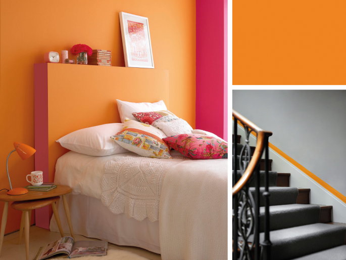 Little Greene - Marigold 209 achter het bed en als accent bij de trapboom