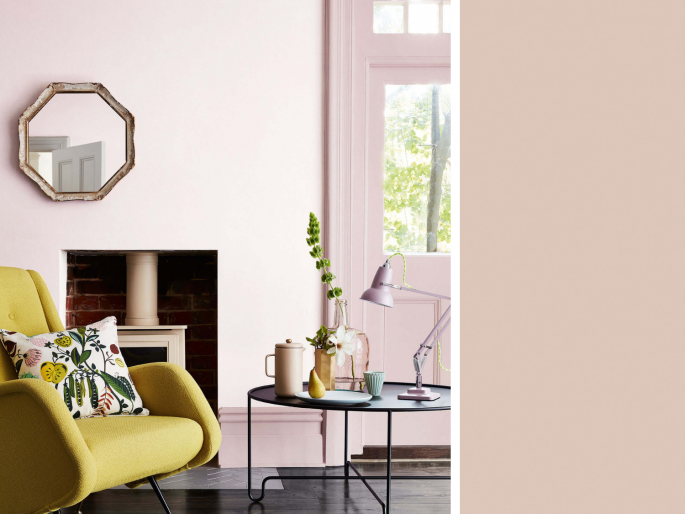 Little Greene - Dorchester Pink 213 op de wand in de woonkamer