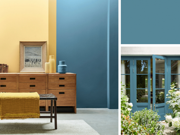 Little Greene - Air Force Blue 260 op de wand en buitendeuren