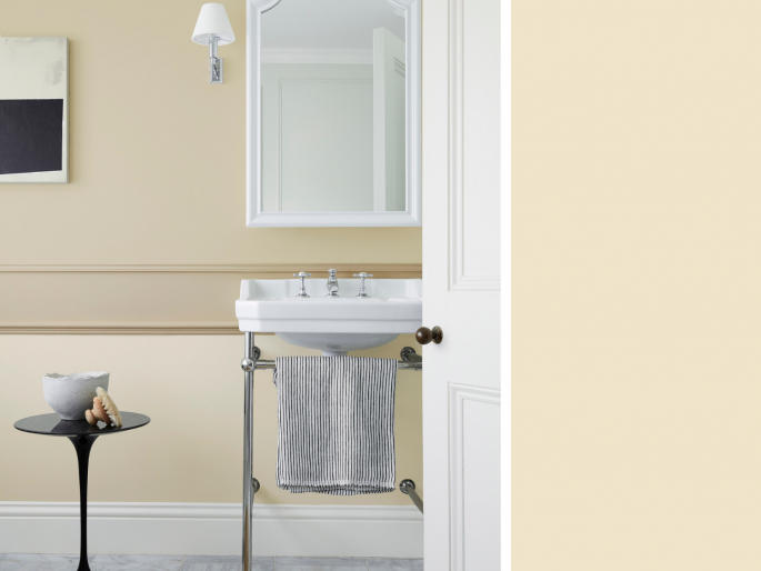 Little Greene - Travertine Light 272 op de muur geschilderd