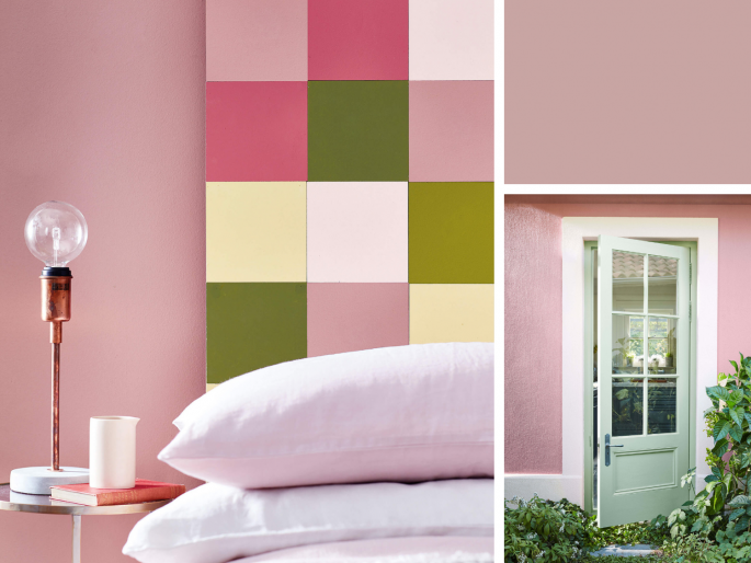 Little Greene - Hellebore 275 op de muur met groene accenten