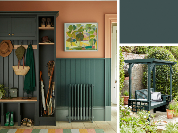 Little Greene - Harley Green 312 op lambriseringen en radiator