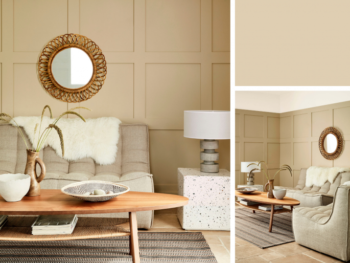 Little Greene - Travertine 319 op vakkenwand
