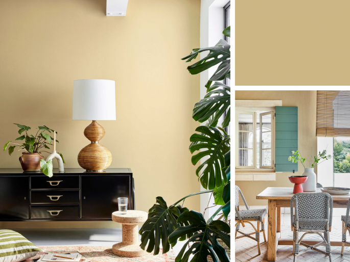 Little Greene - Bath Stone 64 op de wanden in een eetkamer