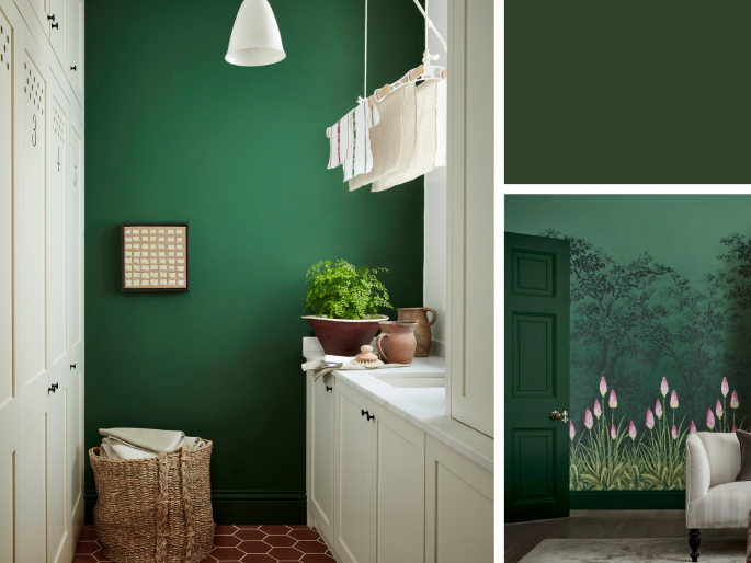 Little Greene - Dark Brunswick Green 88 op de wanden en plinten 