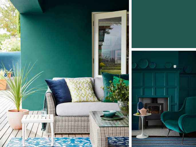 Little Greene - Mid Azure Green 96 op meubel en de muur