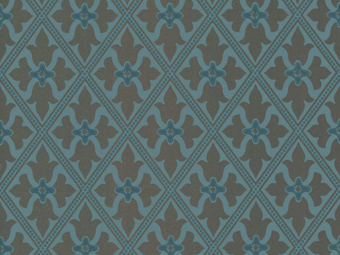 Blauw met bruin patroonbehang Bayham Abbey - Celestial van Little Greene