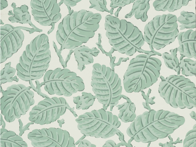 Beech Nut - Rubine behang met mintgroene bladeren van Little Greene