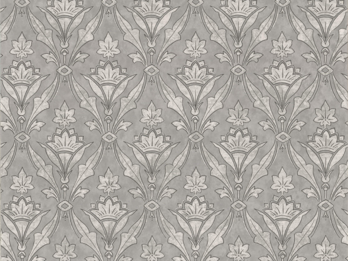 Grijs behang met klassiek patroon Borough High Street - Trace van Little Greene