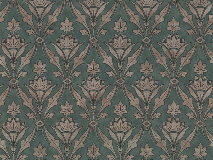 Little Greene Borough High Street - Weld behang met een blauw/groene achtergrond