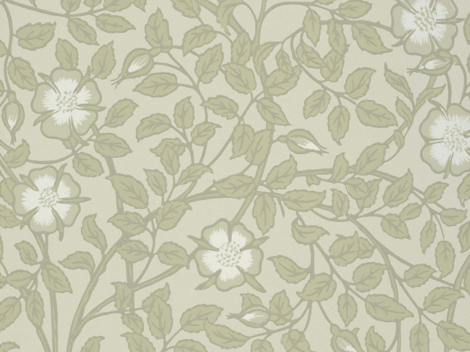 Groene met beige bloemenbehang van Little Greene - Briar Rose - Green Stone