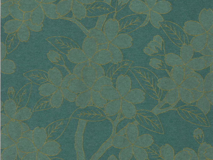Groen bloemenbehang Camellia - Teal met okergele accenten van Little Greene