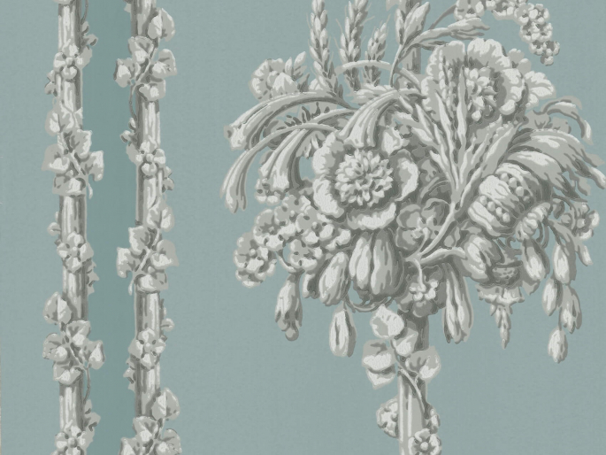 Een klassiek behang met bloemen Chelsea Bridge - Archive Blue van Little Greene