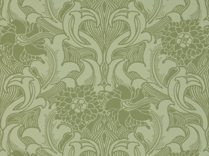 Dahlia Scroll - Pea Green behang van Little Greene