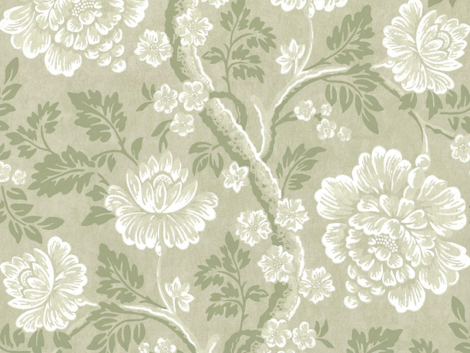 Bloemen behang met een groene achtergrond met daarop sierlijke bloemen met wit tinten Gustav - Dalarna