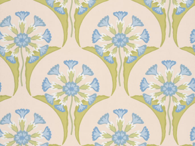 Vrolijk behang met roze, groene en blauw kleuren Hencroft - Blue Primula met bloemen