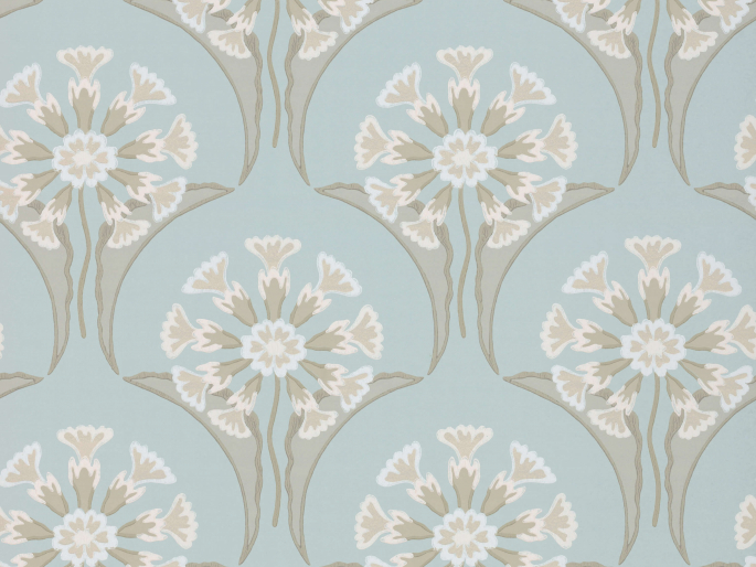 Blauw behang met taupe accenten en bloemen Hencroft - Celestial