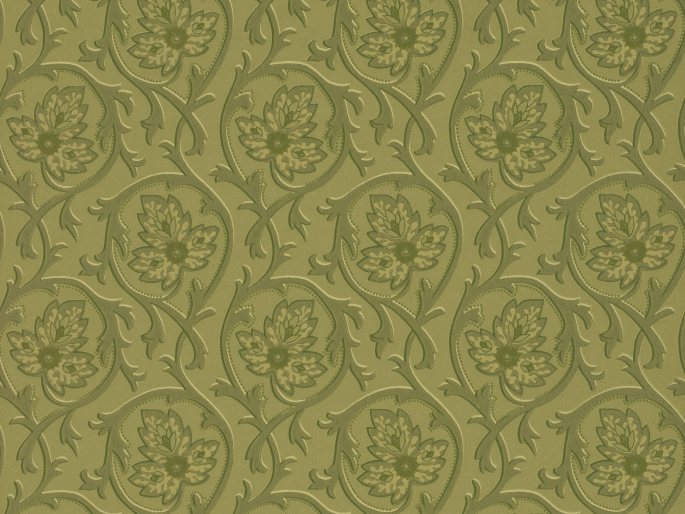 Hoja - Garden een diep groen behang van Little Greene met bladeren en sierlijke krullen