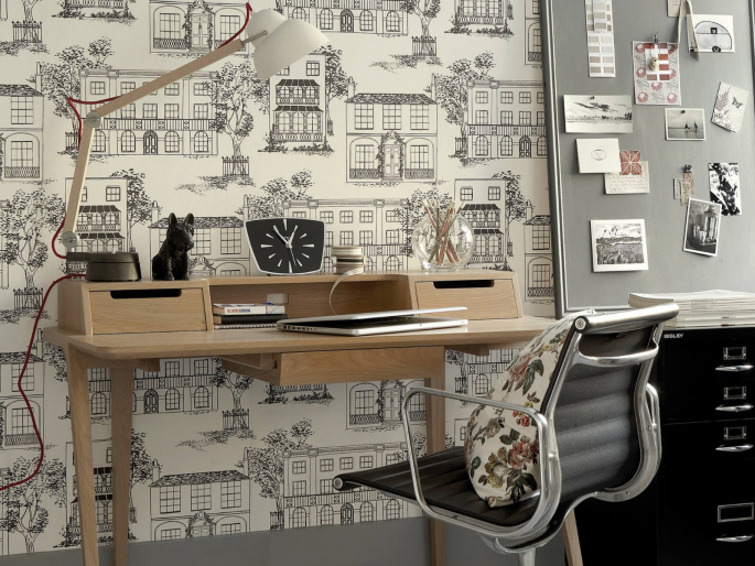 Hampstead - Ink behang toegepast in een studeerkamer