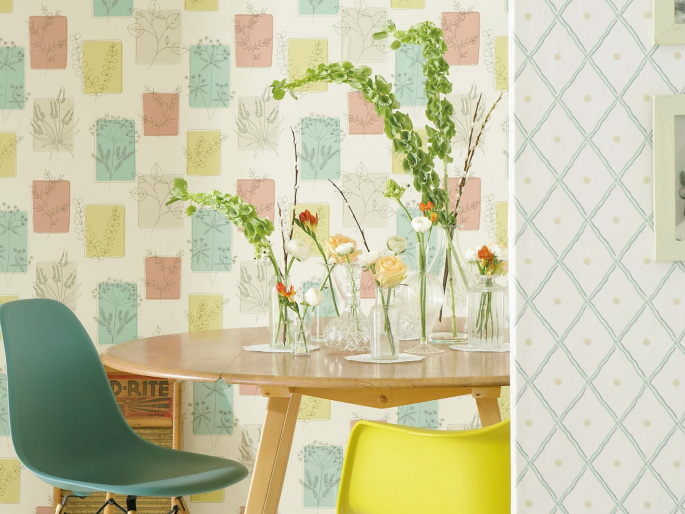 Herbes - Cocktail behang toegepast in een eetkamer