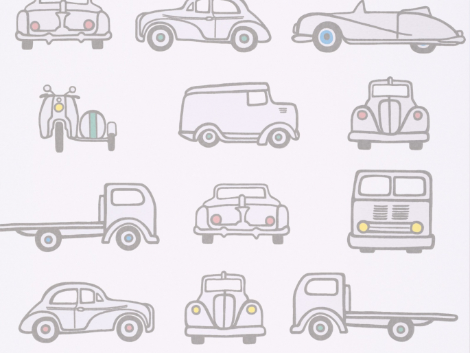 Little Greene behang met auto's Road Trip French Grey