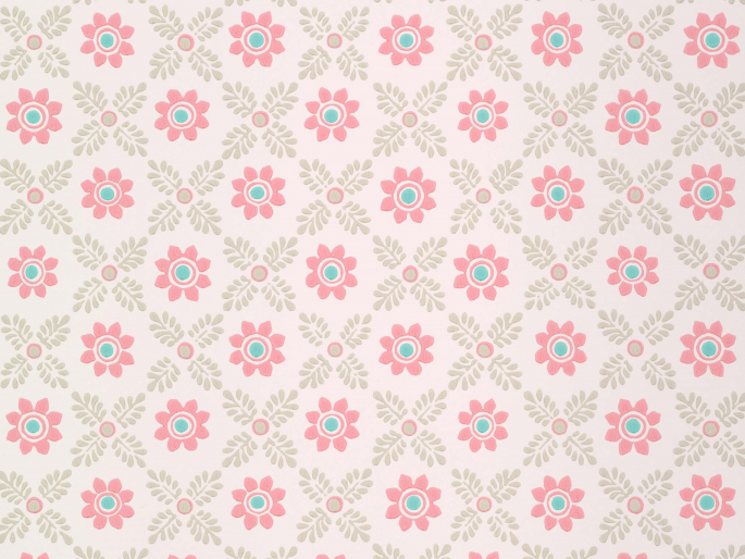 Roze bloemen behang met blauwe accenten Ditsy Block - Carmine van Little Greene