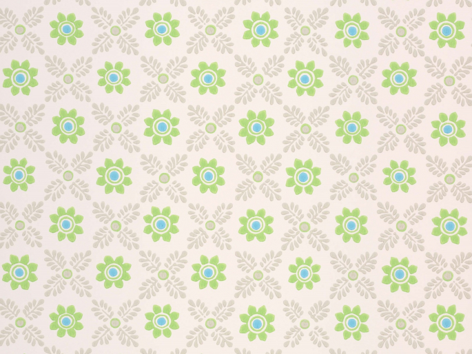 Wit behang met groene bloemen en beige bladeren Ditsy Block - Phthalo van Little Greene