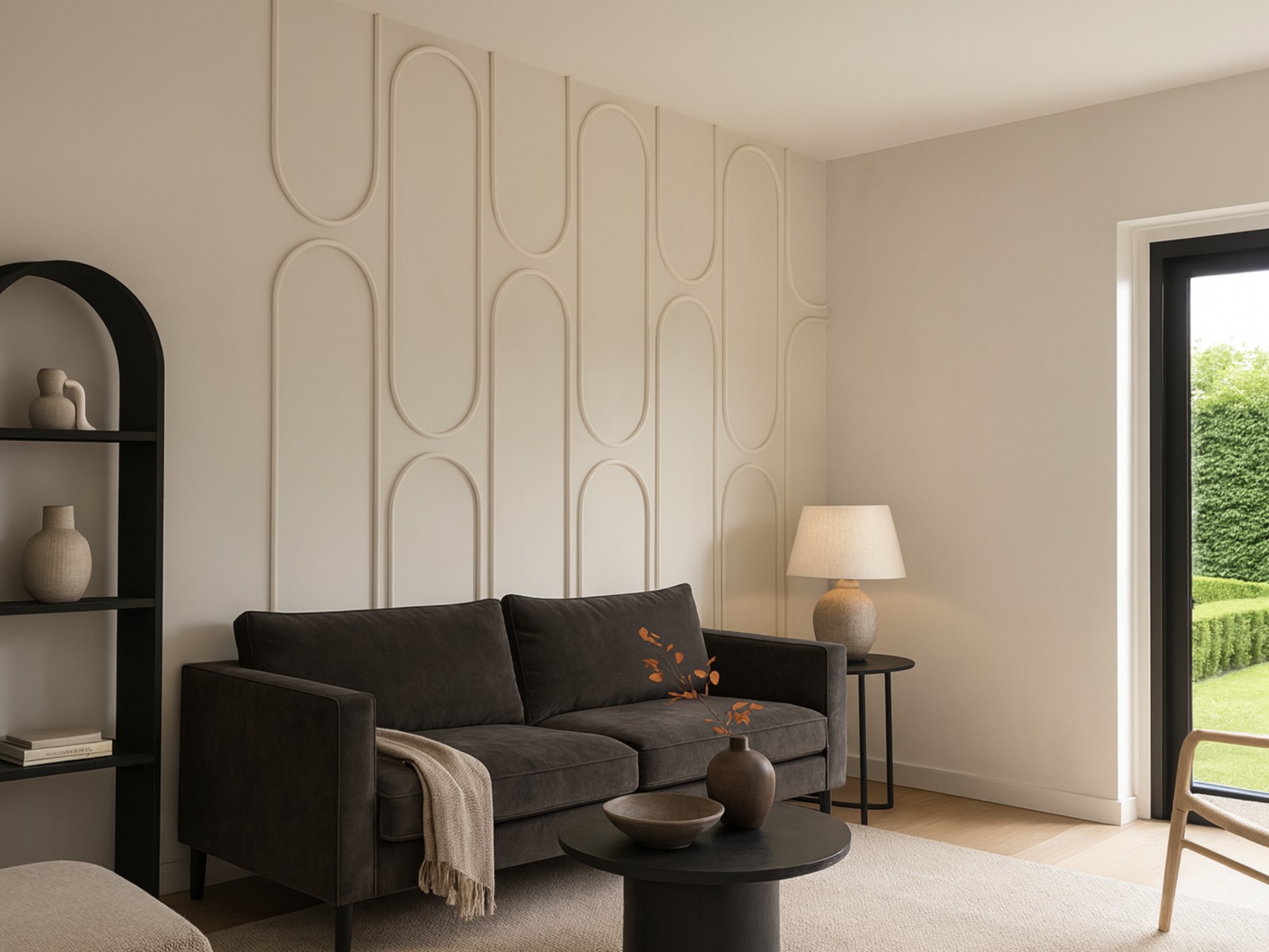 Bogen op de muur, gemaakt van Orac flexibele wandlijst PX209F